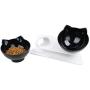 Double Cat Bowl with Raised Stand,15°Tilted Platform Cat Feeders Food and Water Bowls,Reduce Neck Pain for Cats and Small Dogs