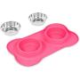 Internets Best Bone Dog Bowl Set - Double Stainless Steel Pet Food Water Bowls - No Spill Silicone Stand
