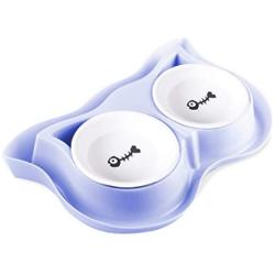 Bbrand Dressyougo Ceramics Double Dog Cat Bowl, Raised Lips No Spill Food and Water Feeder, Reduce Neck Stress, Dishwasher Safe