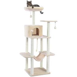 PAWZ Road Cat Tree 60 Inches Multilevel Cat Towers with Luxury Condos,Fully Wrapped Sisal Scratching Post,Plush Hammock and Dangling Balls