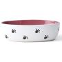 PetRageous 11023 Silly Kitty Oval Dishwasher Safe Stoneware Cat Bowl 6.5-Inch Long 4-Inch Wide 2-Inch Tall 2-Cups Capacity for Cats of All Sizes With Silly Kitty Logo In the Basin, White and Pink