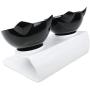 Double Cat Bowl with Raised Stand,15°Tilted Platform Cat Feeders Food and Water Bowls,Reduce Neck Pain for Cats and Small Dogs