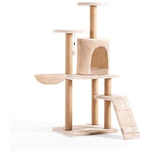 Cat Tree, Cat Play Tower, Kitten Condo, Pet Activity Center, Sisal Scratching Post with Condo, Basket and Plush Ramp