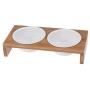 POPETPOP Pet Ceramic Feeding and Water Bowls with Bamboo Frame for Dogs and Cats