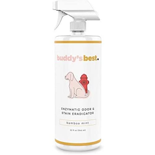 Buddys Best, Pet Urine Odor Eliminator, Deodorizer, and Stain Remover - Enzymatic Cleaner for Dog Urine - Natural and Effective Enzyme Based Dog Pee Spray Cleaner - Bamboo Mint Scent, 32 fl oz Buddys Best, Pet Urine Odor Eliminator, Deodorizer, and Stain Remover - Enzymatic Cleaner for Dog Urine - Natural and Effective Enzyme Based Dog Pee Spray Cleaner - Bamboo Mint Scent, 32 fl oz