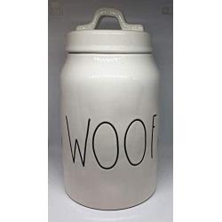 Rae Dunn WOOF LL Dog Treat Food Canister White Ceramic With Lid