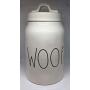 Rae Dunn WOOF LL Dog Treat Food Canister White Ceramic With Lid