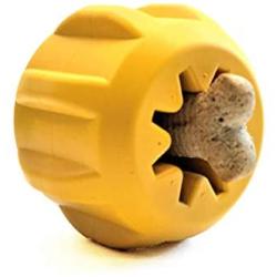 SodaPup ID Gear Dog Toy - Natural Rubber Treat Pocket - Fetch & Dental Chew Toy - Yak Chew Holder - Treat Dispenser - Slow Feeder - Power Chewers - Yellow - Large