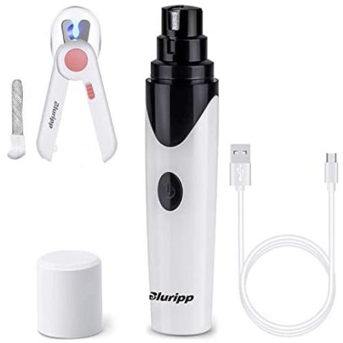 Bluripp Pet Nail Grinder for Puppy and Cats Including a Pet Nail Clipper with LED and A File | Easy & Quiet Way to Groom and Smooth Pets Paw.