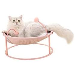 Furrytail Cat Hammock Elevated Cat Bed with Steel Frame and Toy Ball, Detachable Washable Soft and Warm Hammock for Indoor Lounge