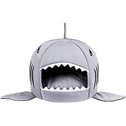 Cat Litter Hot Cat Mat Shark-Shaped House Warm Kennel Kitten Bed One Mat Two Usage Shark Bed for Small Cat Dog Cave Cozy Bed Removable （Light Grey）