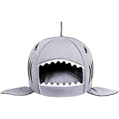 Cat Litter Hot Cat Mat Shark-Shaped House Warm Kennel Kitten Bed One Mat Two Usage Shark Bed for Small Cat Dog Cave Cozy Bed Removable （Light Grey）