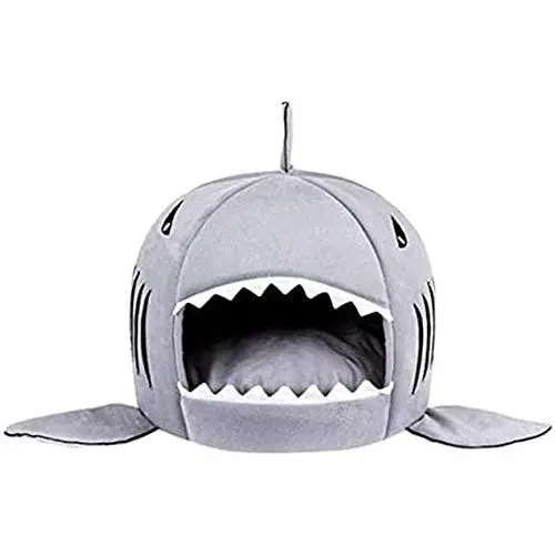 Cat Litter Hot Cat Mat Shark-Shaped House Warm Kennel Kitten Bed One Mat Two Usage Shark Bed for Small Cat Dog Cave Cozy Bed Removable （Light Grey）