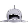Cat Litter Hot Cat Mat Shark-Shaped House Warm Kennel Kitten Bed One Mat Two Usage Shark Bed for Small Cat Dog Cave Cozy Bed Removable （Light Grey）