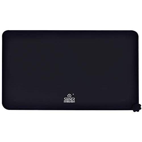 Super Design Pet Feeding Mat Premium FDA Grade Silicone Waterproof Non Slip Dog Cat Bowl Placemat Black