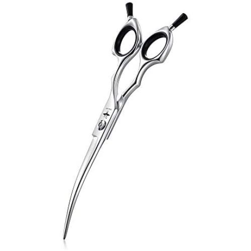 PURPLEBIRD Downward Curved, Straight Dog Grooming Scissors Pet Cutting, Thinning, Chunker Shears Professional Safety Shearing for Dogs Cats Face Paws 6.5 Inch, 7 Inch Japanese Stainless Steel Silver