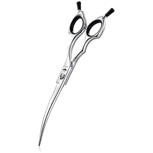 PURPLEBIRD Downward Curved, Straight Dog Grooming Scissors Pet Cutting, Thinning, Chunker Shears Professional Safety Shearing for Dogs Cats Face Paws 6.5 Inch, 7 Inch Japanese Stainless Steel Silver