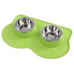 Pet Food and Water Bowls with 2 Stainless Steel Bowl & No Spill Non-Skid Silicone Mat Dog Double Feeding Bowl (350ml x 2)