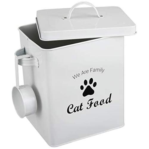 Geyecete Pet Treat and Food Storage Tin with Lid - 5lbs Capacity - Serving Scoop Included …