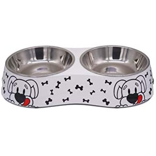 Food Grade Melamine Double Dog Bowls Double Premium Stainless Steel Bowls Pet Food Water Feeder for Medium Dog No More Than 40 pounds