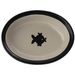 PetRageous 10070 Oval City Pets Stoneware Cat Bowl 6.25-Inch Wide and 1.5-Inch Tall Saucer with 1-Cup Capacity and Dishwasher and Microwave Safe is Great for Cats, Black and Brown