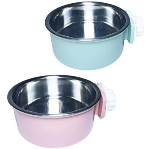 Bettors Pet Crate Bowl for Dog Hanging Pet Feeder Bowl Removable Stainless Steel Cage Hanging Water Food Bowl Dish with Bolt Holder for Pet Dog Cat Bird Puppies