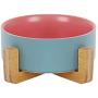 LIONWEI LIONWELI Ceramic Cat Dog Bowl Dish with Wood Stand No Spill Pet Food Water Feeder Cats Small Dogs