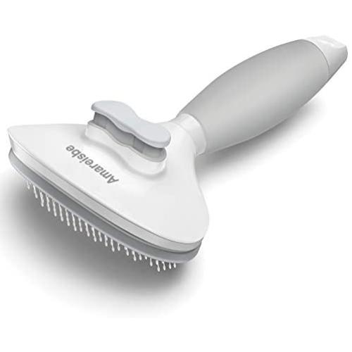 Amareisbe Self Cleaning Slicker Brush, Dog & Cat Brush with Massage Particles, Grooming Shedding Tool for Short and Long Hair - Gently Removes Loose Undercoat, Mats and Tangled Hair