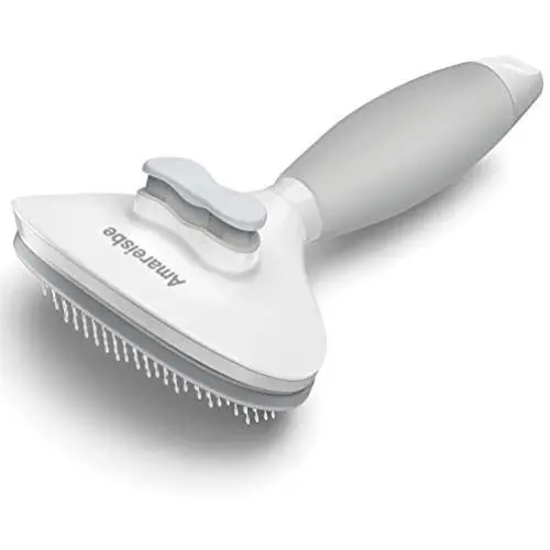 Amareisbe Self Cleaning Slicker Brush, Dog & Cat Brush with Massage Particles, Grooming Shedding Tool for Short and Long Hair - Gently Removes Loose Undercoat, Mats and Tangled Hair