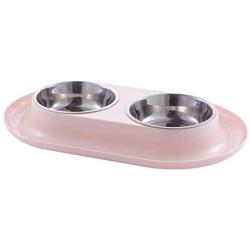 MXCELL Double Dog Cat Bowls Premium Stainless Steel Pet Bowls with No-Spill PP Station, Food Water Feeder for Cats and Small Dogs