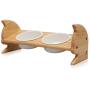 SCOGKATT CS Premium Elevated Cats and Dogs Feeder, Double Bowl Raised Stand with Ceramic Bowls Included. Made from Natural Rubber Wood Perfect for Small Cats and Dogs