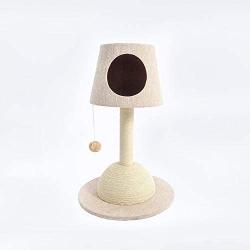 Furrytail Lamp Shape Cute and Uniqueness Cat Tree Tower Scratching Post with Cat House Bed and Teaser Ball, Solid Wood Made Two Color Blue and Beige