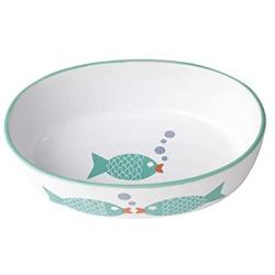 PetRageous 13057 Bubble Fish Oval Dishwasher Safe Stoneware Cat Bowl 6.5-Inch Long 4-Inch Wide 2-Inch Tall 2-Cups Capacity for Cats, White