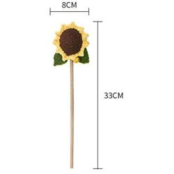 Sunflower Cat Funny Teaser,Flower Crochet Knitted Puppy Interactive Toy,Kitten Catcher Exerciser Chewing Stick Wooden Long Pole Pet Playing Supplies with Bell