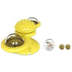 USAMS Windmill Cat Toy, Pet Interactive Puzzle Training Turntable Teasing Toys, Scratching Tickle Cats Hair Brush, Built-in Rotating and Suction Cup Base