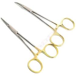 CYNAMED Premium German Set of 2 Ea Pet Cat Dog Hair Puller Remover Stainless Steel HEMOSTAT Locking Forceps 5'' Straight + Curved Full Serrated-s Ear Hair Clamp Pulling Shears Plier Pet Dog Trimmer