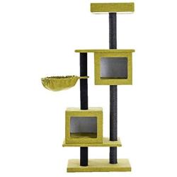 Large Cat Tower, Modern Cat Tree Condo, 2 Spacious House, Green Sofa Cloth Covered, Tall Perch with Raised Edge, Soft Cat Basket, Sisal Scratching Post