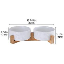 LIONWEI LIONWELI Ceramic Cat Dog Bowl Dish with Wood Stand No Spill Pet Food Water Feeder Cats Medium Dogs
