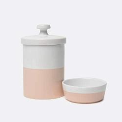 Waggo Ceramic Medium Rose Dipper Dog Bowl and Air Tight Treat Jar Set - Rose