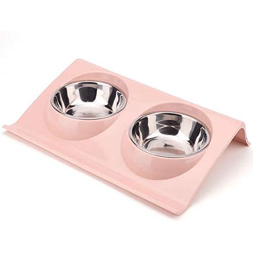 ikjuh Double Pet Bowls Stainless Steel for Dogs Cats Food and Water Spine Protection Easy Clean Safety Material Whisker Friendly No Spill Non-Slip