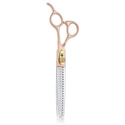 Purple Dragon 7.0'' 3 in 1 Gold Professional Pet Grooming Chunker Scissors - Downward Curved Shears and Dog Hair Cutting Scissor with Pet Comb for Pet Groomer or Family DIY Use