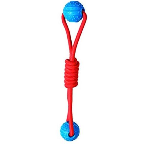 Chase n Chomp Barney Fetch Double Ball Tug Toy That Floats