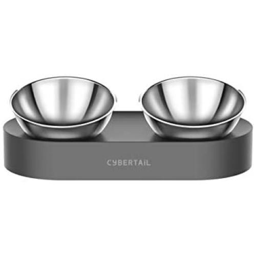 PETKIT CYBERTAIL Elevated Cat Bowls with 2 Stainless Steel Bowls, 15° Tilted Raised Cat Food and Water Bowls, Stress Free Food Grade Material, Nonslip No Spill Pet Feeding Bowls