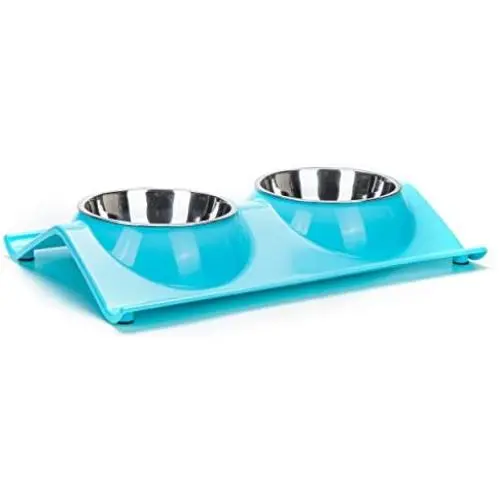 Vealind Non-Spill & Non-Skid Pet Dog Cat Elevated Stainless Steel Double Bowls Feeding Food and Water Bowl Vealind Non-Spill & Non-Skid Pet Dog Cat Elevated Stainless Steel Double Bowls Feeding Food and Water Bowl