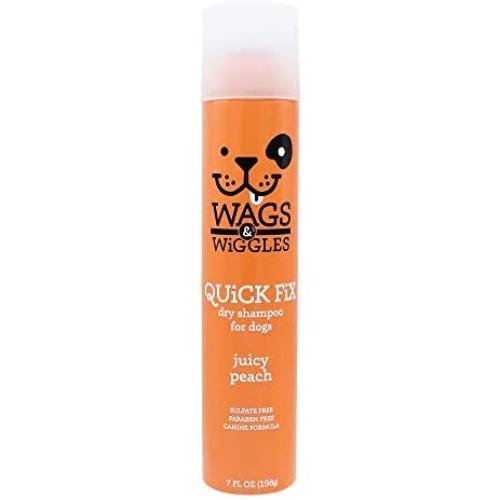 Wags & Wiggles Quick Fix Dog Dry Shampoo | Dog Grooming Waterless Shampoo | Juicy Peach, 7 oz