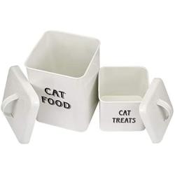 Pethiy Dog Food and Treats Containers Set with Scoop for Dogs-Vintage White Powder-Coated Carbon Steel - Tight Fitting Lids - Storage Canister Tins Small