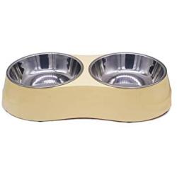 Double Dog Cat Bowls Double Food-Grade Melamine Premium Stainless Steel Pet Bowls Pet Food Water Feeder for Medium pet No More Than 40 pounds