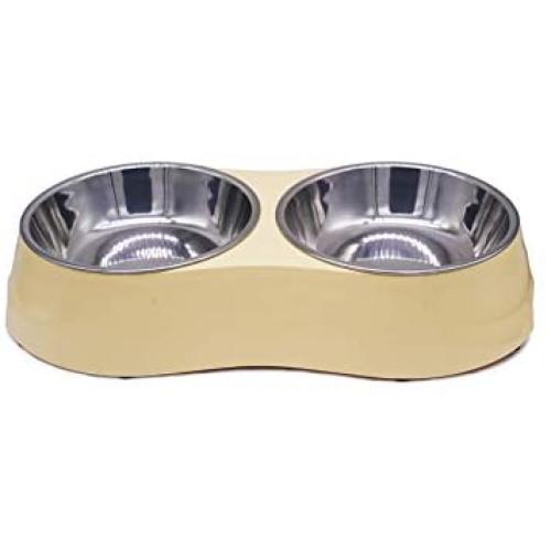 Double Dog Cat Bowls Double Food-Grade Melamine Premium Stainless Steel Pet Bowls Pet Food Water Feeder for Medium pet No More Than 40 pounds