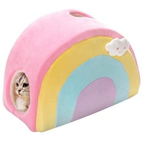 All Fur You Small Rainbow Cat Cave Bed, Cat House for Indoor Cats, Cubby Cat Hideaway Dome Bed Cat Tent Pod Igloo Pet Cave Cat Home Pet Cubes Felt Warm Cozy Caves Cat Hut Covered Beds Puppy Houses