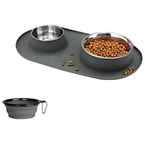 Dog Bowls Stainless Steel, Collapsible Dog Bowl with No Spill Non-Skid Silicone Mat Set, Three Feeder Food Water Bowl for Small Medium Large Dogs, Puppies, Cats and Pets, Pack of 3 Dog Bowls Stainless Steel, Collapsible Dog Bowl with No Spill Non-Skid Silicone Mat Set, Three Feeder Food Water Bowl for Small Medium Large Dogs, Puppies, Cats and Pets, Pack of 3